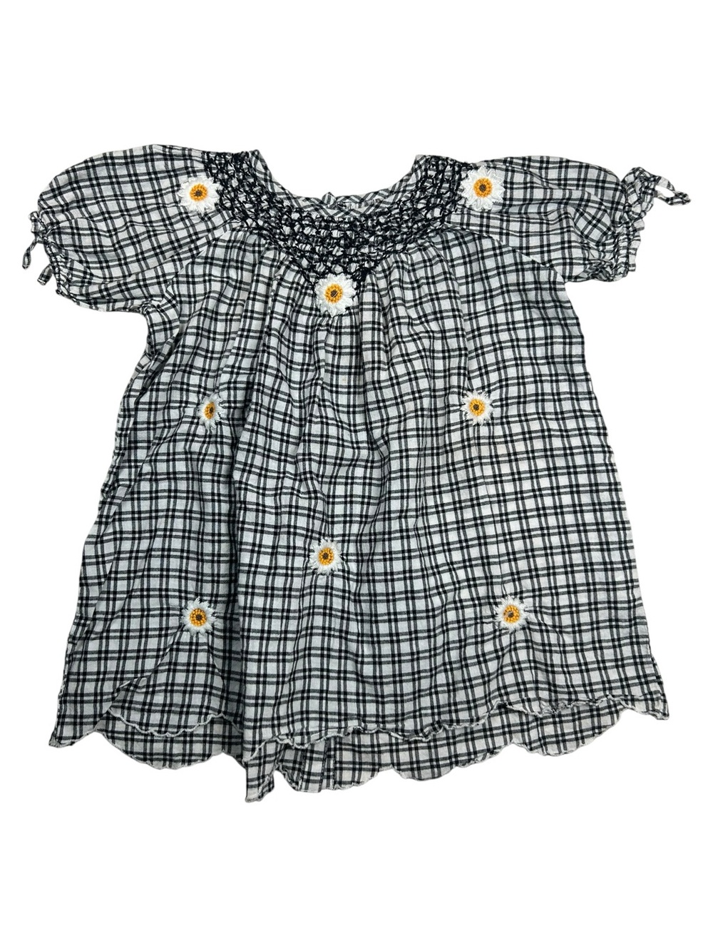 Zara Little Girls Black & White Plaid Daisies Embroidered Dress 2/3 Years